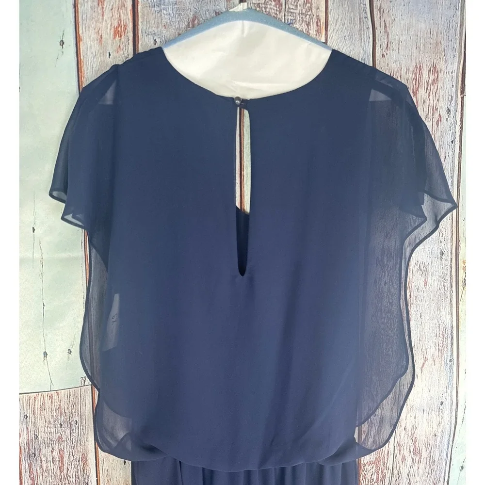 NWT Snappy Turtle Navy Blue Chiffon Overlay Jumpsuit XS Wedding Cocktail